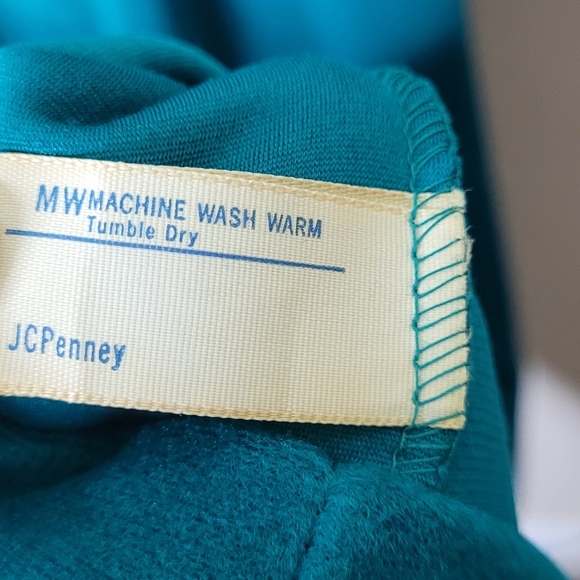 Vintage 70s JCPenney Robe Women’s 14 Aqua Stripe Half Zip A-Line Lounge Dacron - Picture 7 of 9